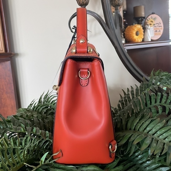 Brand New Viola Castellani Genuine Leather Papaya Orange Backpack Crossbody main image 5